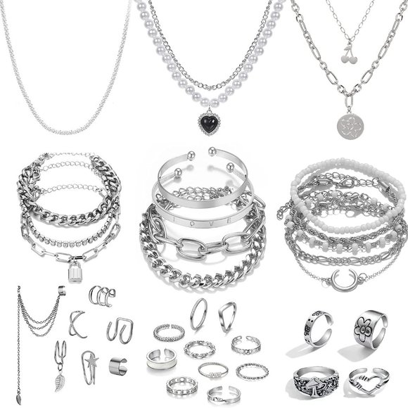 New 36 PCS Silver Plated Jewelry Set - Picture 3 of 6